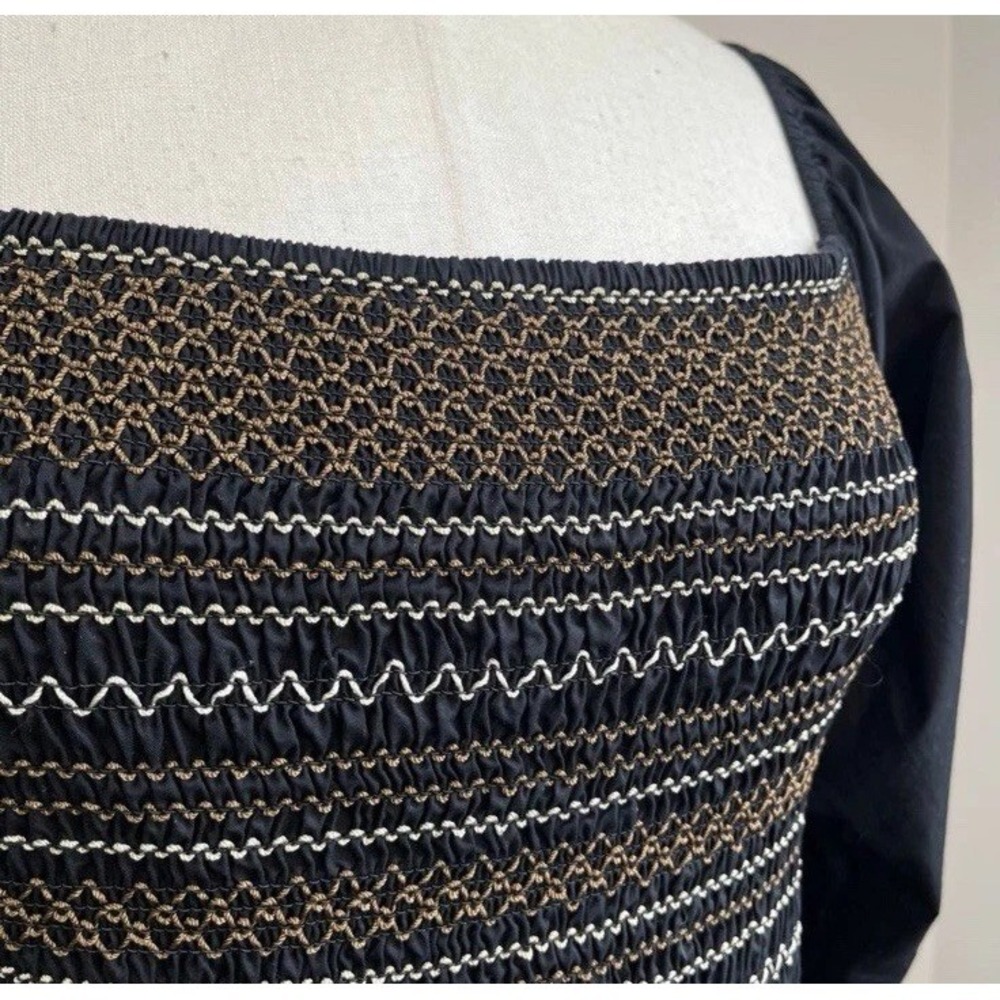 Milkmaid Black Maxi Dress L Smocked Embroidered Cottagecore Peasant Puff Sleeve - Picture 5 of 16